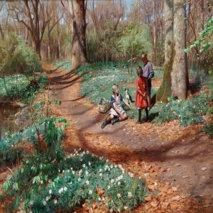 Kids Picking Anemones And Violets In A Forest With Unfoldingbeeches