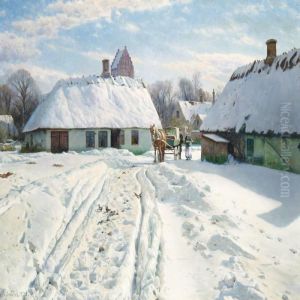 Winter Day In The Villagewith A Church In The Background