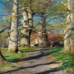 View Of Fredensborg Withchildren On A Path In The Woods