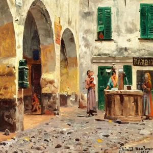 Italian Women At Afountain On A Square In San Remo