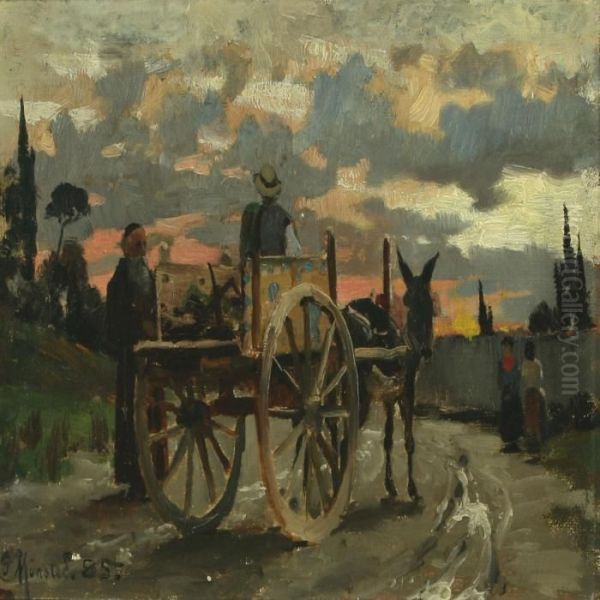Italian Scenery With Cart On Path - view 1