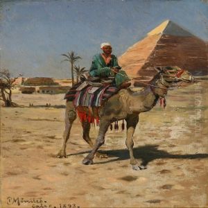 Bedouin Riding On Acamel Near A Pyramid
