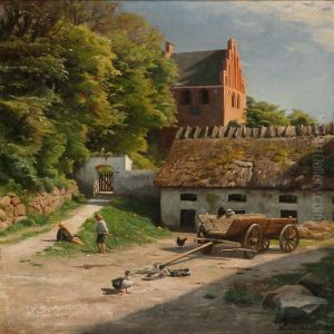 Summer Day Withchildren At The Church In Kirke Vaerlose