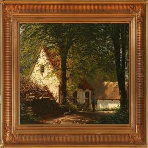 Forest Scene With Twofarmers In Conversation At A Country House