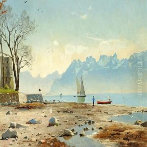 Springtime At Lac Leman In Switzerland by Peder Mork Monsted