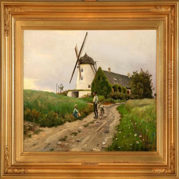 Two Children On Acountry Road At Nordskov Mill, Denmark - view 1