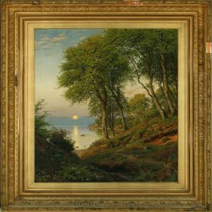 Forest Scenery With Moonlight Over The Sea