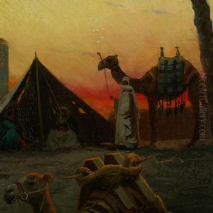 At Sunset In The Oasis by Peder Mork Monsted