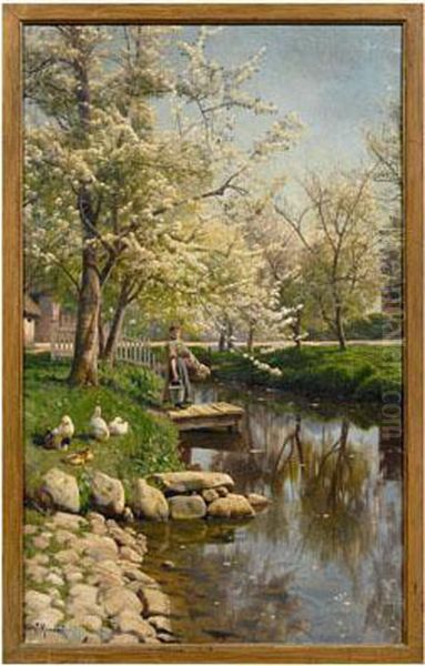 Woman With Laundry Beside
A River In Spring Landscape - view 1