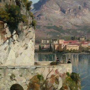 Coastal Scenery At Riva Del Garda, Spring by Peder Mork Monsted
