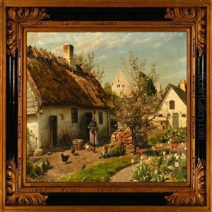 Country Scene From Hjembaek Village, Denmark by Peder Mork Monsted