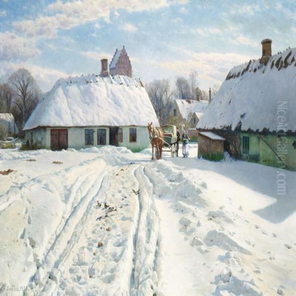 Winter Day In The Village, In The Background The Church - view 1