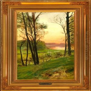 Near A Forest Lake In The Evening Sun by Peder Mork Monsted