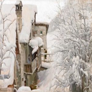 Village Covered In Snow, Switzerland by Peder Mork Monsted