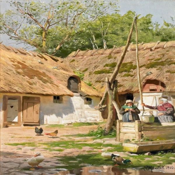 A Sunny Farm Exterior With Two Women By A Well - view 1