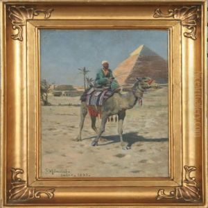 Bedouin Riding On A Camel Near A Pyramid by Peder Mork Monsted