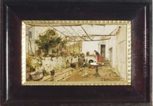 Tending To The Plants On The Balcony by Peder Mork Monsted