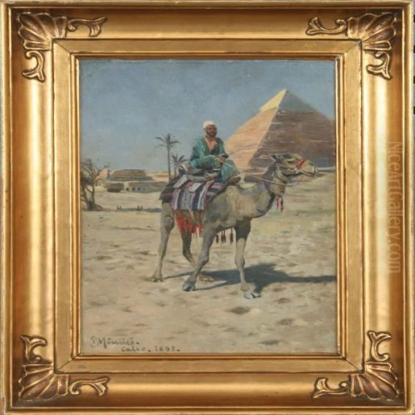 Bedouin Riding A Camelin Front Of A Pyramid - view 1
