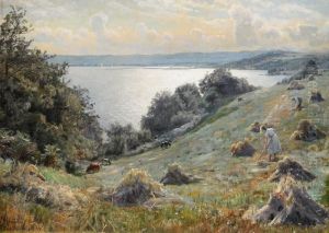 Sommarlandskap Med Kvinnor Raffsande Ho Samt Boskap - Kustvy Sommarlandskap Med Kvinnor Raffsande Ho Samt Boskap - Kustvy