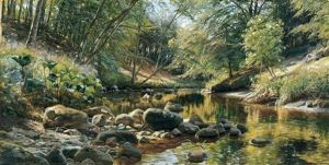 Monsted Danish, - Sunlit Brook,1899 by Peder Mork Monsted