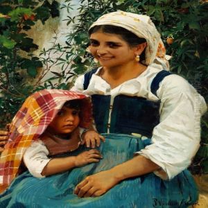 Smiling Italian Girl With A Child by Peder Mork Monsted
