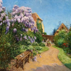 A Man And Two Children In A Garden A Man And Two Children In A Garden