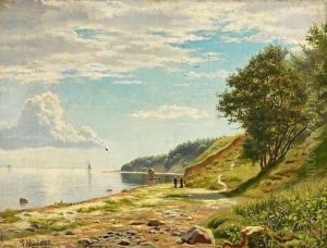 Family On The Beach A Summer's Day. Signed P. Monsted by Peder Mork Monsted