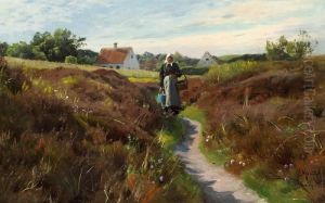 Summer Landscape With A Woman On Path by Peder Mork Monsted
