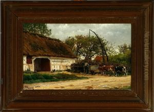 Watering The Cattle At A Farm by Peder Mork Monsted