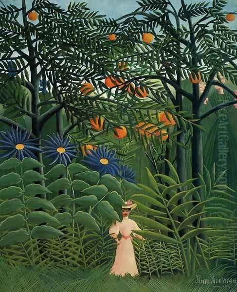 Woman Walking In An Exotic Forest - view 1