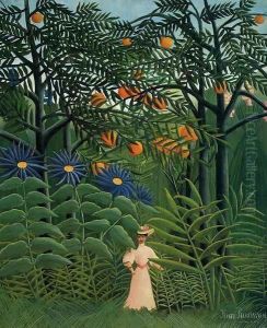 Woman Walking In An Exotic Forest