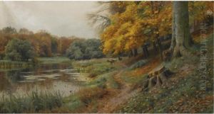 Efterarslandskab Med En Hjort (deer In An Autumn Landscape) by Peder Mork Monsted