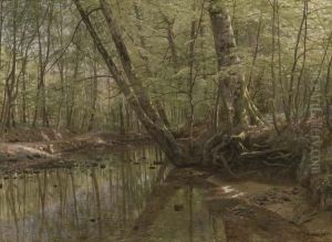Skovlandskab Med Flod (forest Landscape With River) by Peder Mork Monsted