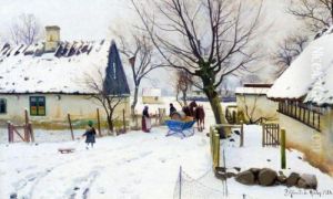 Vinter I Risby (risby In The Snow) by Peder Mork Monsted