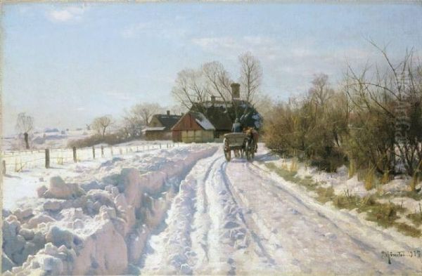 Danische Winterlandschaft Mit Einem Pferdekarren - view 1