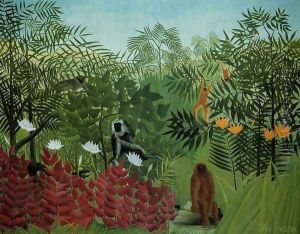 Tropical Forest With Apes And Snake