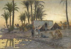 A Bedouin Camp At Gerzereh After Sunset