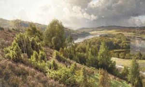 The Heather Hills By The Lakes Near Silkeborg by Peder Mork Monsted