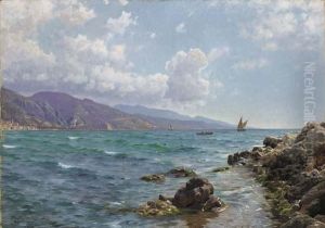 Fishing Boats On The Water, Cap Martin by Peder Mork Monsted