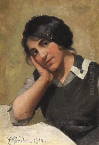 Monsted , "portrait Of A Girl" by Peder Mork Monsted