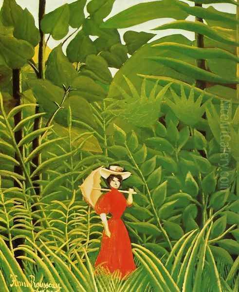 Woman With An Umbrella In An Exotic Forest - view 1