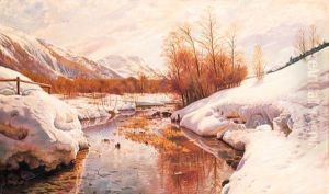 A Mountain Torrent In A Winter Landscape
