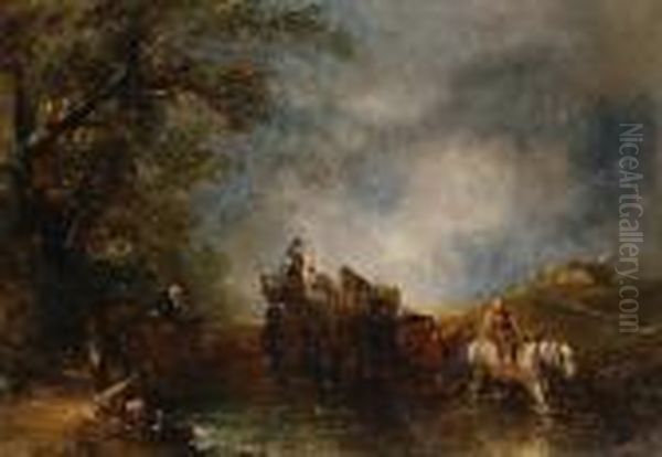 Travellers Crossing A Stream - view 1