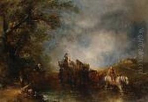 Travellers Crossing A Stream