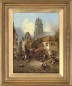 A Bustling Market Town by Alfred Montague