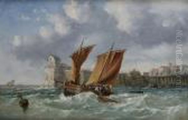 Montague, Fishermen Haulingin Their Nets Outside A Flemish Harbour - view 1