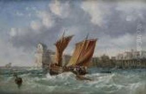 Montague, Fishermen Haulingin Their Nets Outside A Flemish Harbour