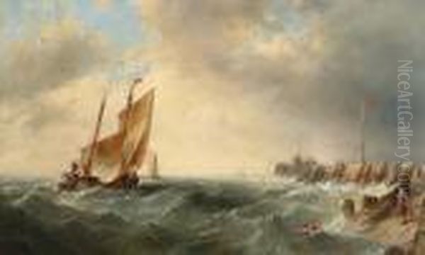 Fishing Boats Off A Pier In A Rough Sea - view 1