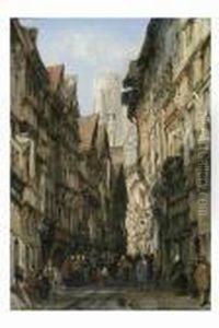 Street Scene, The Rue De Grande Horloge, Rouen by Alfred Montague