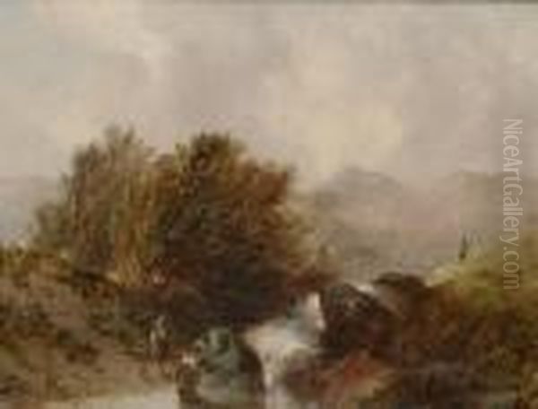 Children Playing By A Stream - view 1